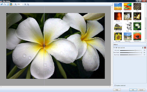 Serif PhotoPlus X4, showing the artistic filter selection screen. Screenshot provided by Serif (Europe) Ltd. Click for a bigger picture!