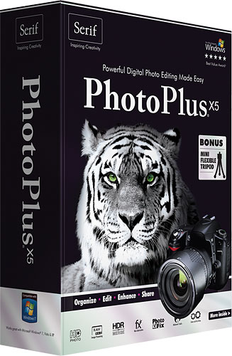 PhotoPlus X5's product packaging. Rendering provided by Serif Europe Ltd. Click for a bigger picture!