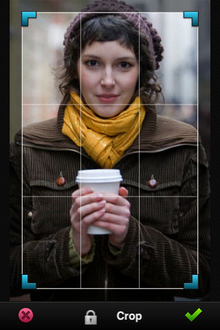 Photoshop.com Mobile for iPhone: Crop screen. Screenshot provided by Adobe Systems Inc.