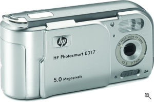 HP's Photosmart E317 digital camera. Courtesy of HP, with modifications by Michael R. Tomkins. Click for a bigger picture!