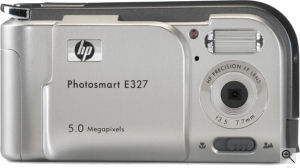 Hewlett Packard's Photosmart E327 digital camera. Courtesy of Panasonic, with modifications by Michael R. Tomkins.