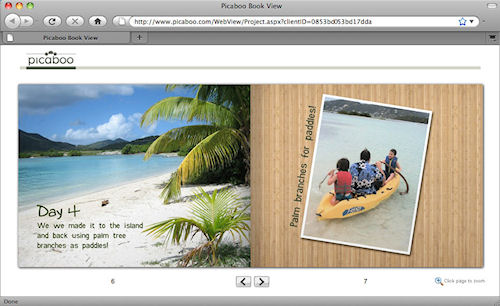 Picaboo X: Viewing a photo book online in Apple's Safari web browser. Screenshot provided by Picaboo Corp. Click for a bigger picture!