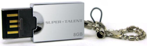 Super Talent's Pico E Silver USB drive, 8GB version shown. Photo provided by Super Talent Technology Corp. Click for a bigger picture!