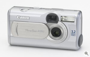 Canon's PowerShot A310 digital camera. Courtesy of Canon, with modifications by Michael R. Tomkins. Click for a bigger picture!