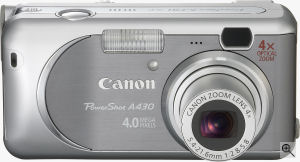 Canon's PowerShot A430 digital camera. Courtesy of Canon, with modifications by Michael R. Tomkins. Click for a bigger picture!