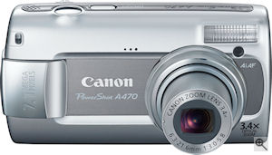Canon's PowerShot A470 digital camera. Courtesy of Canon, with modifications by Michael R. Tomkins. Click for a bigger picture!