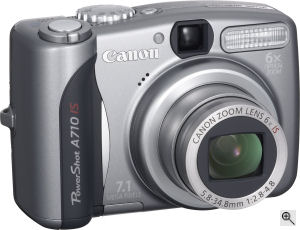 Canon's PowerShot A710 digital camera. Courtesy of Canon, with modifications by Michael R. Tomkins. Click for a bigger picture!