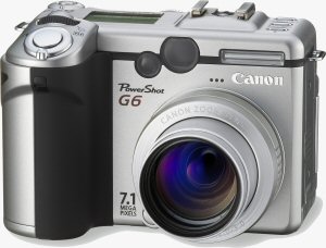 Canon's PowerShot G6 digital camera. Courtesy of Canon, with modifications by Michael R. Tomkins. Click for a bigger picture!