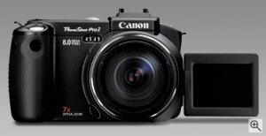Canon's PowerShot Pro 1 digital camera. Courtesy of Canon, with modifications by Michael R. Tomkins. Click for a bigger picture!