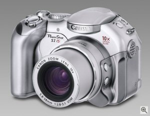 Canon's PowerShot S1 IS digital camera. Courtesy of Canon, with modifications by Michael R. Tomkins. Click for a bigger picture!