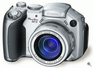Canon's PowerShot S2 IS digital camera. Courtesy of Canon USA, with modifications by Michael R. Tomkins. Click for a bigger picture!