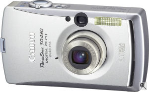 Canon's PowerShot SD430 Digital ELPH. Courtesy of Canon, with modifications by Michael R. Tomkins. Click for a bigger picture!
