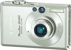 Canon's PowerShot SD450 digital camera. Courtesy of Canon, with modifications by Michael R. Tomkins. Click for a bigger picture!