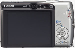 Canon's PowerShot SD700 IS digital camera. Courtesy of Canon, with modifications by Michael R. Tomkins. Click for a bigger picture!