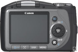 Canon's PowerShot SX100 IS digital camera. Courtesy of Canon, with modifications by Michael R. Tomkins. Click for a bigger picture!