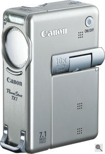 Canon's PowerShot TX1 digital camera. Courtesy of Canon, with modifications by Michael R. Tomkins. Click for a bigger picture!