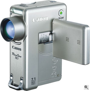 Canon's PowerShot TX1 digital camera. Courtesy of Canon, with modifications by Michael R. Tomkins. Click for a bigger picture!