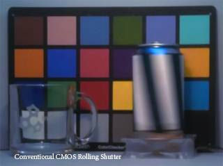 Traditional CMOS sensor video frame showing rolling shutter effect. Photo provided by InVisage Technologies Inc.
