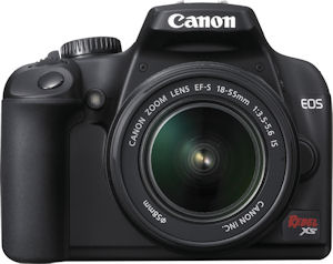 Canon's EOS Rebel XS digital camera. Courtesy of Canon, with modifications by Michael R. Tomkins. Click for a bigger picture!