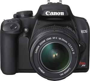Canon's EOS Rebel XS digital camera. Courtesy of Canon, with modifications by Michael R. Tomkins. Click for a bigger picture!