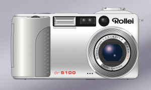 Rollei's dr5100 digital camera. Courtesy of Rollei, with modifications by Michael R. Tomkins. Click for a bigger picture!