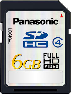 Panasonic's RP-SDM06G 6GB SDHC card. Courtesy of Panasonic, with modifications by Michael R. Tomkins. Click for a bigger picture!