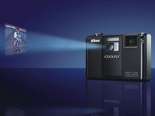 The Nikon Coolpix S1000pj is the first digital camera to include a built-in projector. Photo provided by Nikon Inc. Click for a bigger picture!