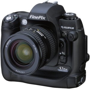 Fujifilm's FinePix S3 Pro digital camera. Courtesy of Fujifilm, with modifications by Michael R. Tomkins. Click for a bigger picture!