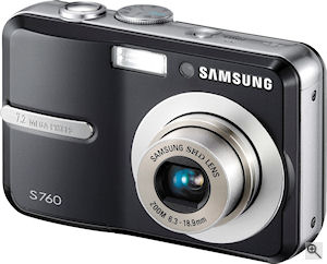 Samsung's S760 digital camera. Courtesy of Samsung, with modifications by Michael R. Tomkins. Click for a bigger picture!