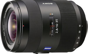 Sony's Vario Sonnar T* 16-35mm f/2.8 ZA Carl Zeiss Series lens. Courtesy of Sony, with modifications by Michael R. Tomkins. Click for a bigger picture!