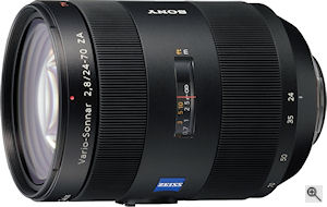 Sony's Vario Sonnar T* 24-70mm f/2.8 ZA lens. Courtesy of Sony, with modifications by Michael R. Tomkins. Click for a bigger picture!