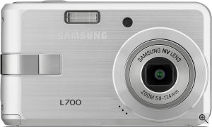 Samsung's L700 digital camera. Courtesy of Samsung, with modifications by Michael R. Tomkins. Click for a bigger picture!