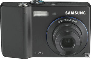 Samsung's L73 digital camera. Courtesy of Samsung, with modifications by Michael R. Tomkins. Click for a bigger picture!