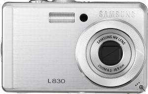 Samsung's L830 digital camera. Courtesy of Samsung, with modifications by Michael R. Tomkins. Click for a bigger picture!