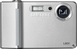 Samsung's L83T digital camera. Courtesy of Samsung, with modifications by Michael R. Tomkins. Click for a bigger picture!