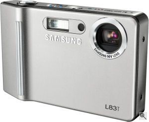 Samsung's L83T digital camera. Courtesy of Samsung, with modifications by Michael R. Tomkins. Click for a bigger picture!