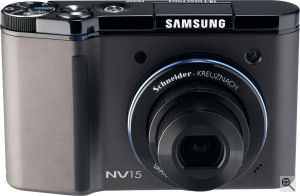 Samsung's NV15 digital camera. Courtesy of Samsung, with modifications by Michael R. Tomkins. Click for a bigger picture!