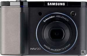 Samsung's NV20 digital camera. Courtesy of Samsung, with modifications by Michael R. Tomkins. Click for a bigger picture!