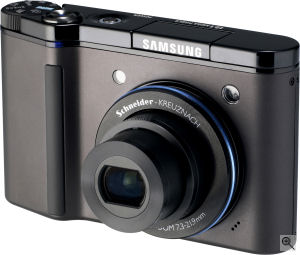 Samsung's NV20 digital camera. Courtesy of Samsung, with modifications by Michael R. Tomkins. Click for a bigger picture!