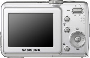 Samsung's S85 digital camera. Courtesy of Samsung, with modifications by Michael R. Tomkins. Click for a bigger picture!