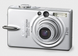 Canon's PowerShot SD200 Digital ELPH. Courtesy of Canon, with modifications by Michael R. Tomkins. Click for a bigger picture!