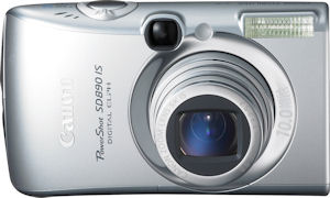 Canon's PowerShot SD890 IS Digital ELPH. Courtesy of Canon, with modifications by Michael R. Tomkins. Click for a bigger picture!
