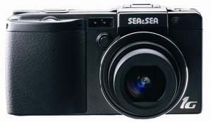 Sea&Sea's DX-1G digital camera. Courtesy of Sea&Sea, with modifications by Michael R. Tomkins. Click for a bigger picture!