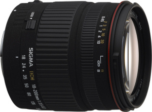Sigma's 18-200mm F3.5-6.3 DC zoom lens. Courtesy of Sigma, with modifications by Michael R. Tomkins. Click for a bigger picture!