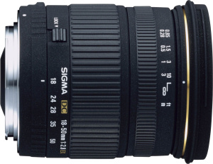 Sigma's 18-50mm F2.8 EX DC lens. Courtesy of Sigma, with modifications by Michael R. Tomkins. Click for a bigger picture!