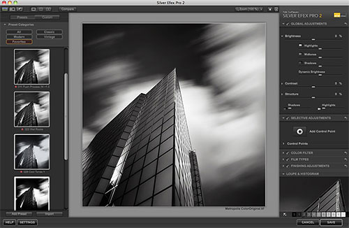 Nik Software's Silver Efex Pro 2 in use. Screenshot provided by Nik Software Inc. Click for a bigger picture!