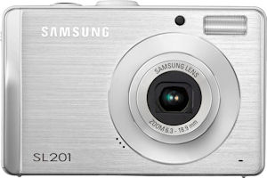 Samsung's SL201 digital camera. Courtesy of Samsung, with modifications by Michael R. Tomkins. Click for a bigger picture!