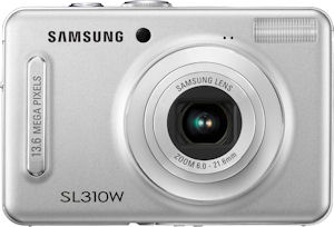 Samsung's SL310W digital camera. Courtesy of Samsung, with modifications by Michael R. Tomkins. Click for a bigger picture!