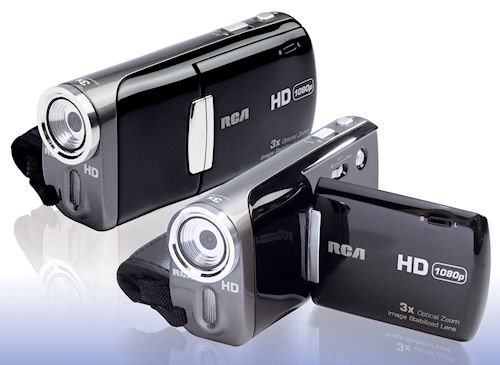 A pair of Audiovox's Small Wonder EZ5000 digital camcorders. Photo provided by Audiovox Corp. Click for a bigger picture!