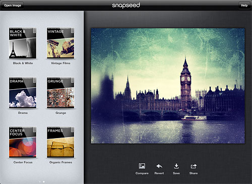 Browsing images in Snapseed. Screenshot provided by Nik Software Inc. Click for a bigger picture!